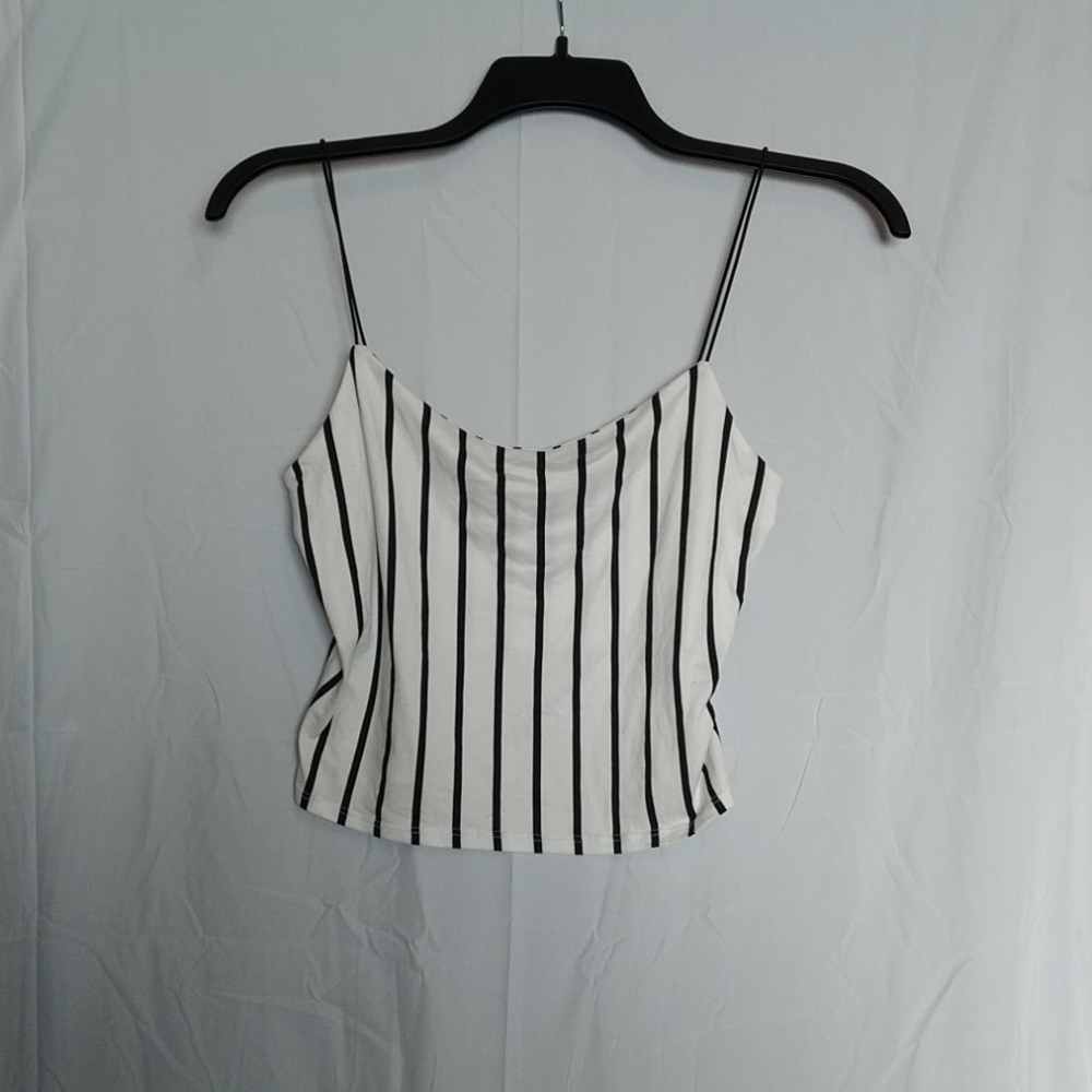 Black and white striped spaghetti strap crop top